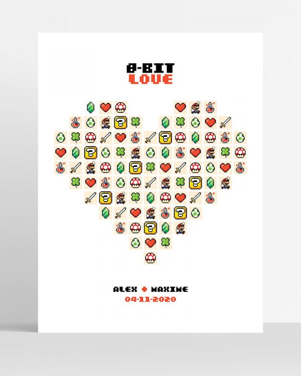 Affiche geek personnalisée – 8-bit Love