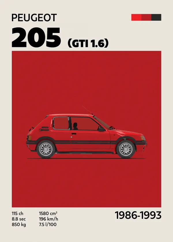 Affiche Youngtimer – 205 GTI Rouge