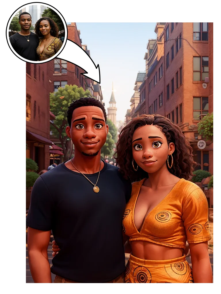 Portrait personnalisé Disney - Portrait couple style disney ville