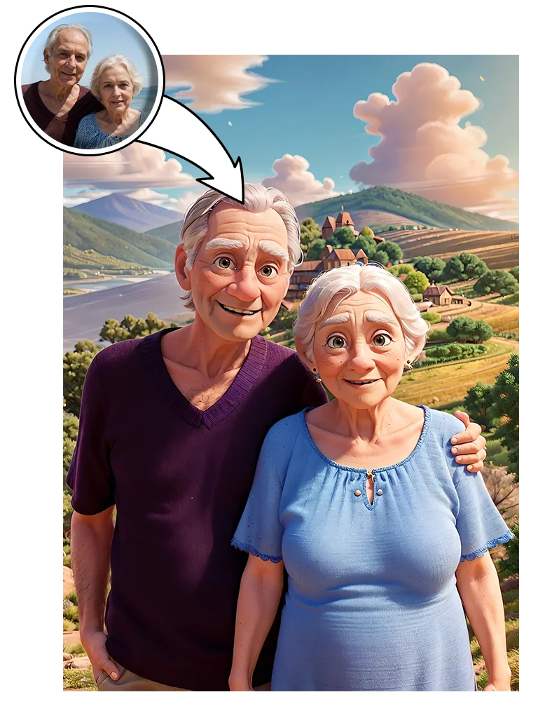 Portrait personnalisé Disney - Portrait couple style disney nature
