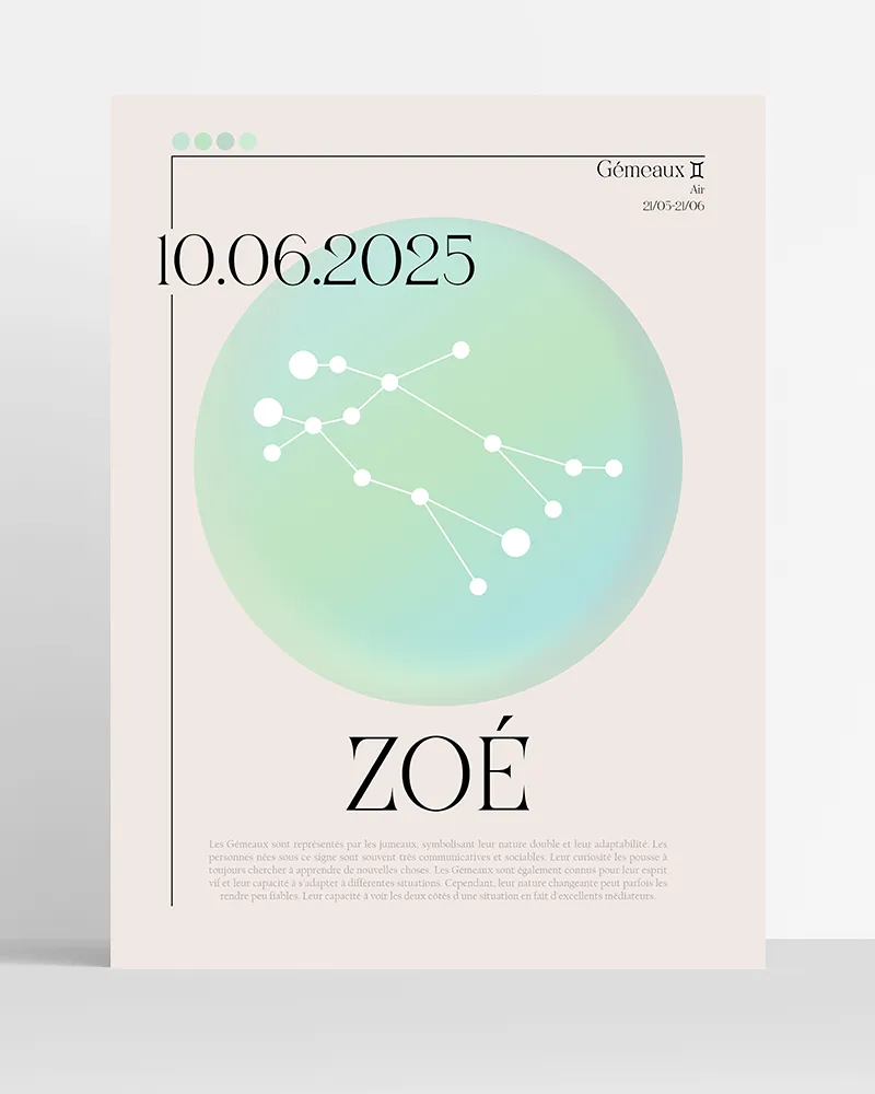 poster astro gemeaux minimaliste personnalisé