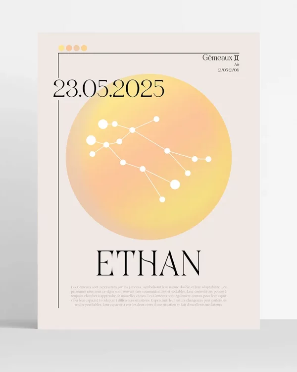 Poster Astro Gémeaux minimaliste personnalisé