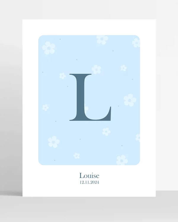 Poster Initiale naissance personnalisé – Floral