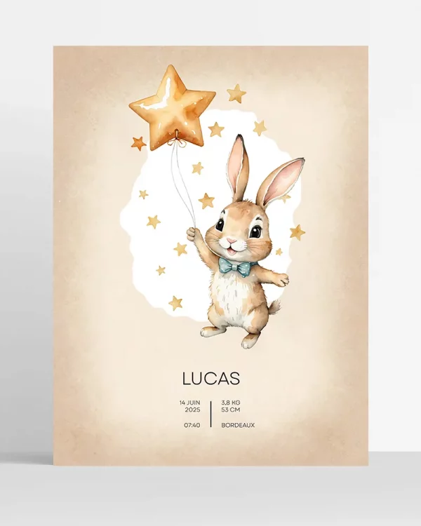 Poster Naissance personnalisé – Lapin et Ballon