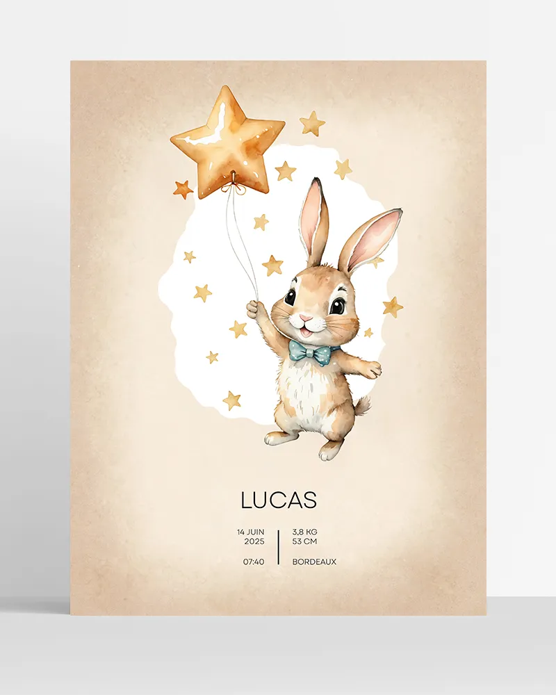 Poster prénom personnalisé lapin