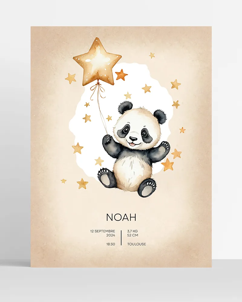 Poster prénom personnalisé panda