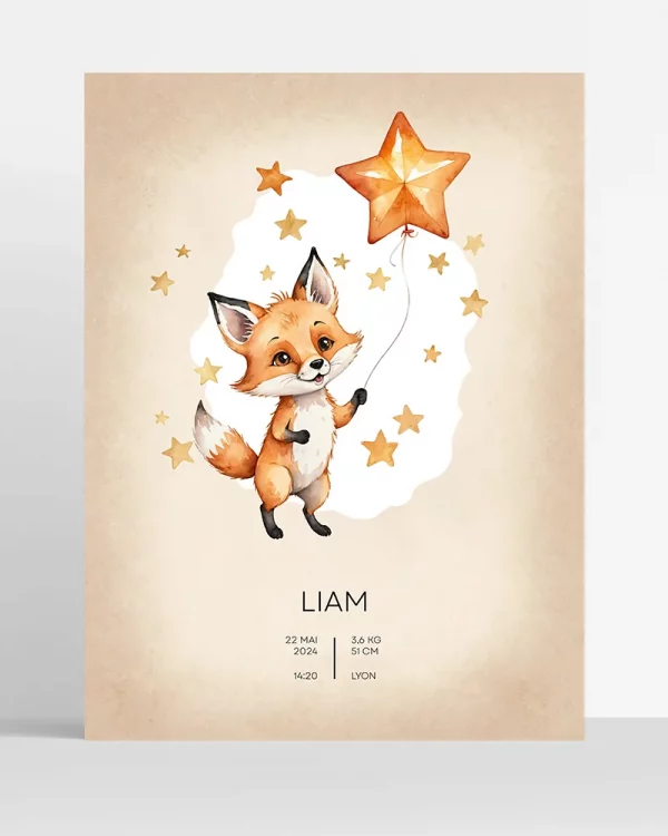 Poster Naissance personnalisé – Renard et Ballon