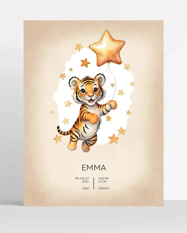 Poster Naissance personnalisé – Tigre et Ballon