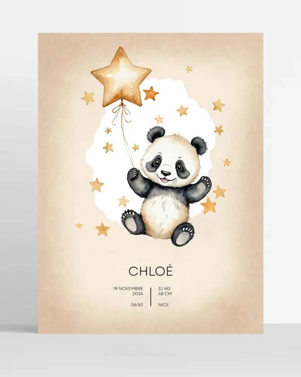 Poster Naissance personnalisé – Panda et Ballon