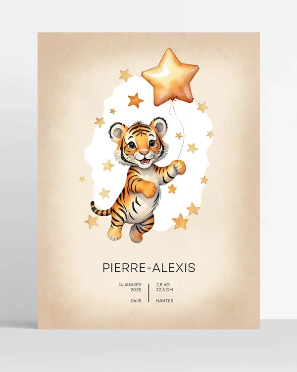 Poster Naissance personnalisé – Tigre et Ballon